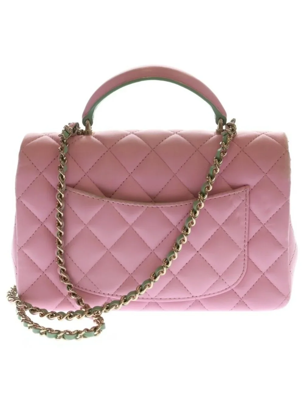 Chanel Top Handle Mini Flap Back Chain Shoulder Lambskin Pink